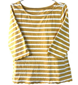 Talbots Femme Plus 3X Chemise Tricot Haut Festonné Rayé Jaune/Blanc Manches 3/4 - Photo 1/6