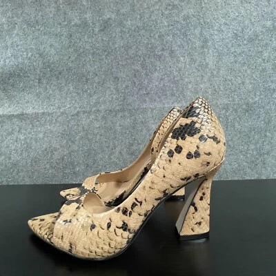 Saks Fifth Avenue Pumps Heels 7M Beige Animal Print Leather D'Orsay Open Toes - Image 1 of 4