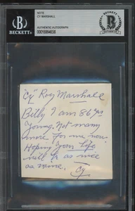 Cy Roy Marshall - Signed Personalized Note - Beckett Authenticated (d. 1980) - Picture 1 of 2