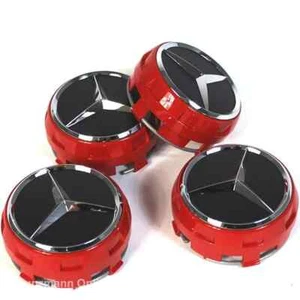 4 x NEW Star Mercedes-Benz Alloy Wheel Centre Cap fat shape High Foot 75mm Red - Picture 1 of 2