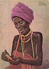Africano Donna Fumare Pipe-Painting Da Kent Cottrell ~1950 Suid Afrika Cartolina