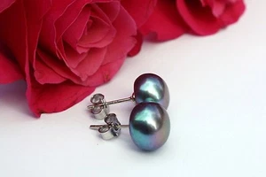 10mm Grün & Lila Süßwasser Perlen Schmuck Ohrringe Ohrstecker 925 Silber super - Bild 1 von 1
