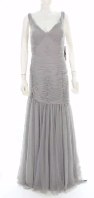 Vestido Monique Lhuillier Damas de honor Gris Gasa Sirena Sin mangas Talla 14 Foto 1 de 4