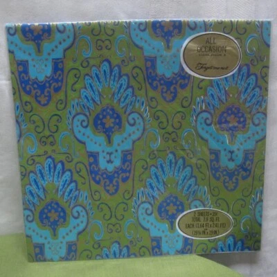 电动 PEACOCK 大马士革图案包装纸 20 世纪 70 年代礼品包装 7 平方英尺全新带标签 — 第 1/2 张图片