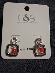 Pendientes Christopher & Banks Cuadrados Gota Ojo de Gato Coral Sereno - Imagen 1 de 2
