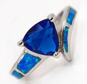 2CT Treated Sapphire & Australian Opal Inlay 925 Sterling Silver Ring Sz 9 AT4 - Imagen 1 de 3