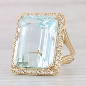 24.45ctw Aguamarina Anillo Diamante Halo 14k Oro Amarillo Talla 6 Cóctel - Imagen 1 de 10