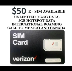 $50 VERIZON 🤩 ESIM & PHYSICAL SIM ACTIVATION 🤩 $50 MONTH UNLIMITED  🤩 - Picture 1 of 1