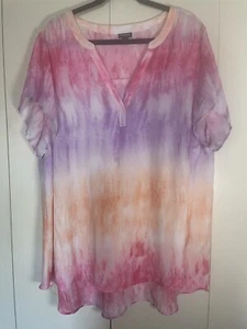 Torrid 3 Tie Dyed Short Sleeve Synthetic Lightweight Blouse Career Wear Casual - Picture 1 of 7