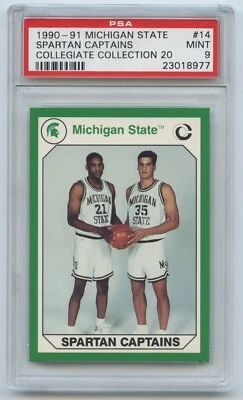 1990-91 Michigan St. Collegiate Collection 20 #14 STEVE SMITH / STEIGENGA PSA 9 - Image 1 of 2