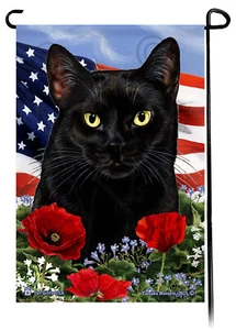 Bandera de jardín flores patrióticas - gato negro - Imagen 1 de 1