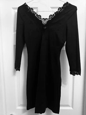 Vestido negro elástico manga larga ANTI-COQUETEO de diseñador francés Paris M-L, talla 3 Foto 1 de 4