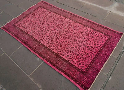 Alfombra turca Anatolia 44" x 76" ROSA TEÑIDA alfombra vintage tejida a mano alfombra Foto 1 de 4