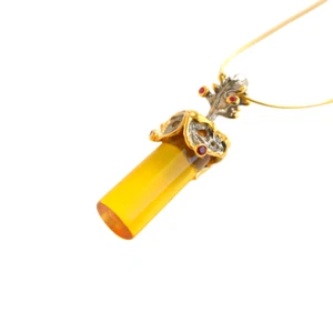 Lithuanian Baltic Lemon Amber With Garnet Pendant Necklace in 14k Gold Plated - Picture 1 of 6