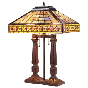 23.62" Antique Vintage Style Mission Stained Glass Table Desk Lamp - Picture 1 of 3