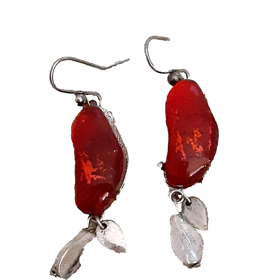 Pendientes Chico's Rojo Acrílico Rojo Tono Plata Metal Gota 2" Foto 1 de 3
