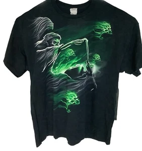 Vintage Y2K schwarzes T-Shirt Herren 2XL Gildan Goth Sensenmann Hell Rider Biker - Bild 1 von 7