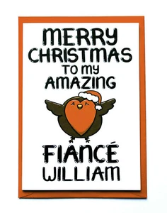 Fiance Christmas Card to my Wonderful Fiancé Christmas Robin PERSONALISED Card - Picture 1 of 12