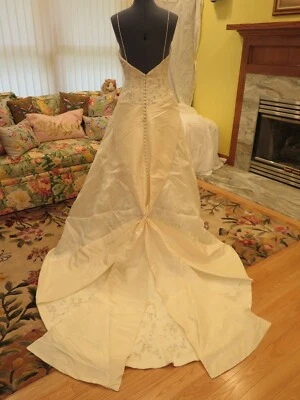 NEW Matthew Christopher 100% SILK Vintage Wedding Dress Bridal Gown Train FREE S - Image 1 of 4