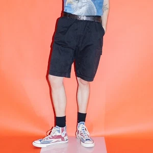 Vintage 90's faded CAT diesel power cargo jean shorts in black - Picture 1 of 6