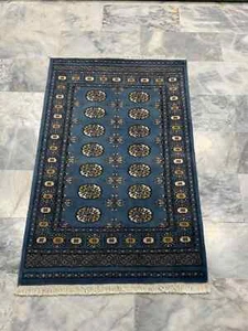 Original Hand Knotted Pakistan Bokhara Area Rug Blue 96 x 152cm 3'2"x5'0" - Picture 1 of 3