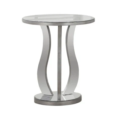 Monarch Specialties End Table 20"dia Brushed Silver Mirror - I3726 - Image 1 of 4