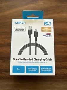 Anker 322 USB-A to USB-C Charging Cable 6ft Nylon Braided - BRAND NEW SEALED - Picture 1 of 3