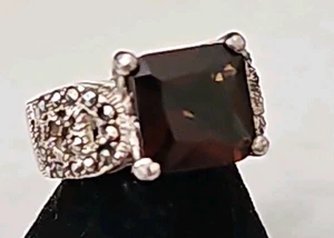 Anello in argento sterling taglio smeraldo grande quarzo fumé misura 5,5 - Foto 1 di 10