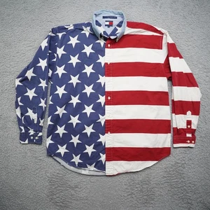 Camisa Tommy Hilfiger Para Hombre L Bandera Americana Estrellas Rayas Abotonada Patriótica EE. UU. - Imagen 1 de 10