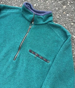 Vtg LL Bean Deep Pile Fleece Pullover Fleece Mens Large Green 1/2 Zip Outdoors L - Picture 1 of 4