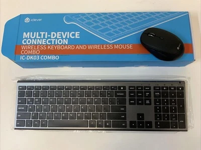 Bluetooth Wireless Keyboard iClever Black Rechargeable Pair W/3 Devices - Image 1 of 4