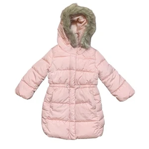 Baby Gap New Coat Faux Fur Fleece Lined Water Resistant Pink Toddler Sz 4 Hood - Picture 1 of 6