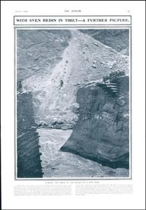Tíbet 1908 Sven Hedin cruzando la garganta Sutlej en una cuerda de alambre Indo (75) - Imagen 1 de 1