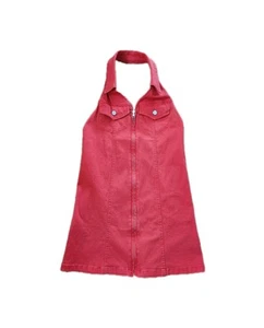 Nwt Day + Moon Red Demin Full Zip Collared Halter Dress Short Size Medium - Picture 1 of 6