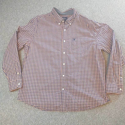 Рубашка повседневная мужская American Eagle классический крой клетчатая на пуговицах 2XL синяя/оранжевая - Изображение 1 из 4