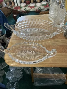 Vintage Fostoria America Serving Boat Dishes Clear Small 8” & Large 12” - Picture 1 of 4
