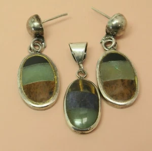 Vintage Rocel Mexico 925 Sterling Silber gemischte Steine Ohrringe & Anhänger 21,7 g - Bild 1 von 8