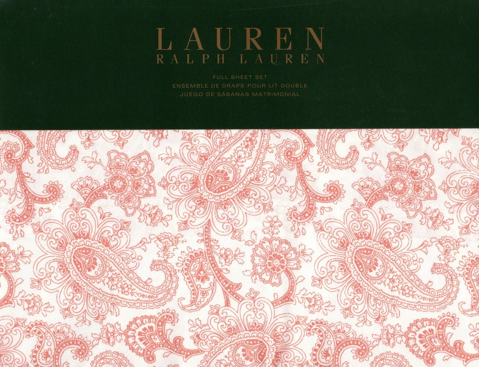 LAUREN Ralph Lauren King Pillowcases Pink White Paisley Floral Cottage Boho - 2