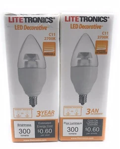 Litetronics 5w 120v C11 Candelabra Base Led Bulb 2pk - Picture 1 of 4