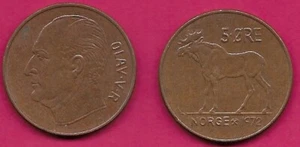 NORWAY 5 ORE 1972 RULER:KING OLAV V,HEAD LEFT,LARGE MOOSE - Bild 1 von 1
