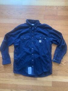 Carhartt Mens Size L Blue Fire Resistant 2112 Cat 2 Button Down Shirt (L6)