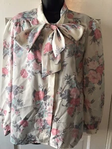 Vintage Cape Code Silky Nylon Floral Blouse W/Bow Sz 20 Retro Secretary - Picture 1 of 4