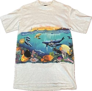 VTG 90s Adult M Habitat Whale Ocean Animal All Over Print T-Shirt Single Stitch - Picture 1 of 13