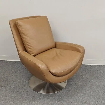 Modern Italian Full-Grain Leather Swivel Chair - Nicoletti Italia, Cognac Orange - Image 1 of 4