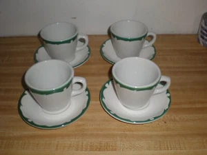 Vintage Set of 4 Shenango China Green Everglades Restaurant Ware Cups & Saucers - Picture 1 of 4