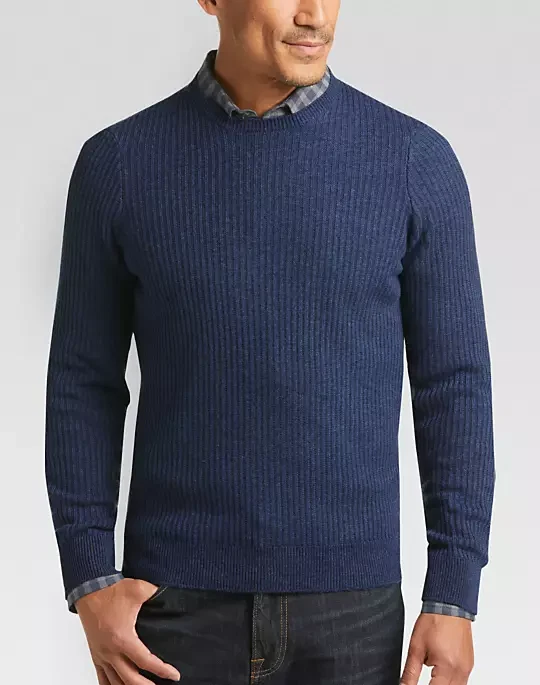 Joseph Abboud Stone Blue Knit mens wool blend  Sweater with elbow patches  - Image 1 of 4