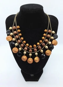 Gold Tone Acrylic Bead Bib Collar Necklace Tribal Style - Picture 1 of 5