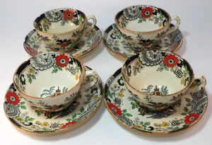 4 Vintage Coalport Kings Ware Canton Black Edge Tassen & Untertassen 1930er Jahre sehr guter Zustand - Bild 1 von 18