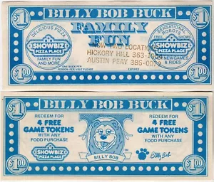 Showbiz Pizza Place: Memphis, Tennessee: Billy Bob Buck: Good For 4 Game Tokens - Picture 1 of 1