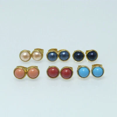 Ohrstecker Cabochon-Perle 6mm Farbig Edelstahl Gold - Bild 1 von 4